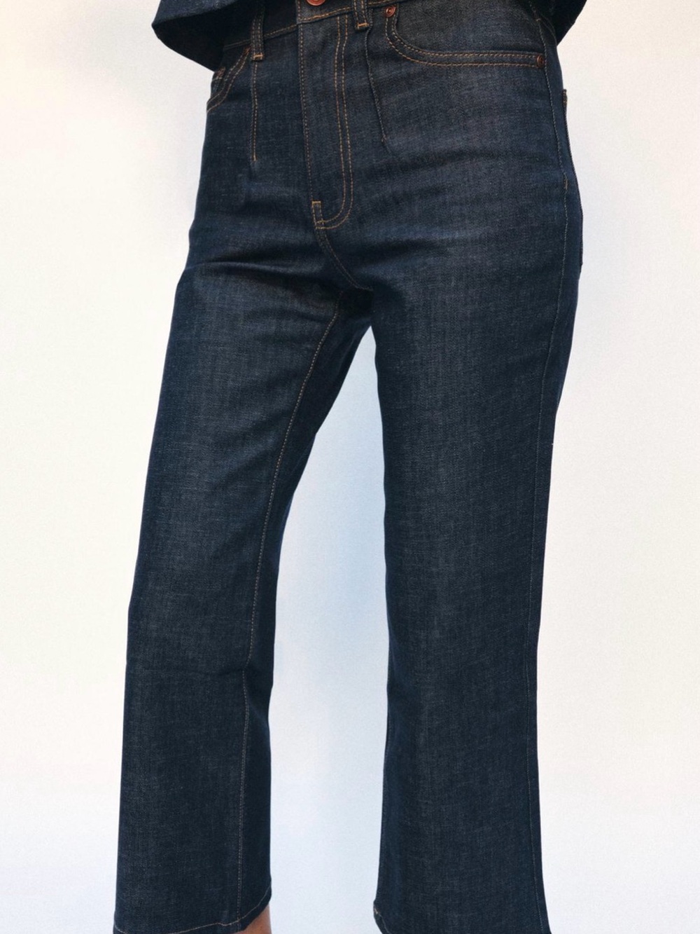 Zara Dark Blue High-Rise Cropped Jeans- great fit